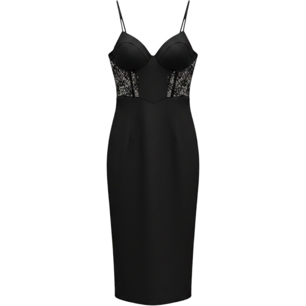 Bardot Black Lace Bustier Midi Dress XS US4 Pencil Sheer Lace Accents NWT